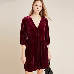 Anthropologie Greta Velvet Mini Dress Wine